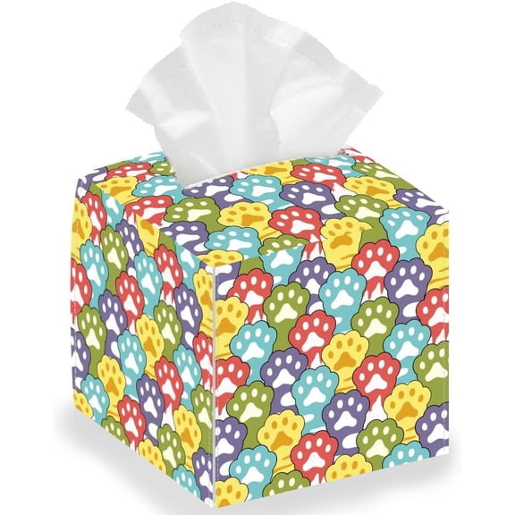 Cat Paws Tissue Box Holder Square Tissue Box Cover Foldable Tissue Storage Box Waterproof Paper Towel Case Container Organizer Cute Tissue Box Holder