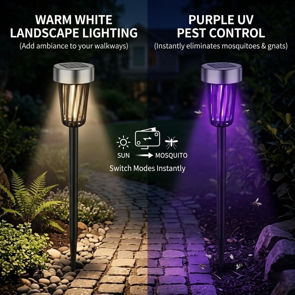 G · PEH Solar Bug Zapper Outdoor Waterproof Solar Powered Mosquito Zapper Outdoor Led Fly Zapper Lighting Lamp Stake Landscape Fixture (4 Pack)