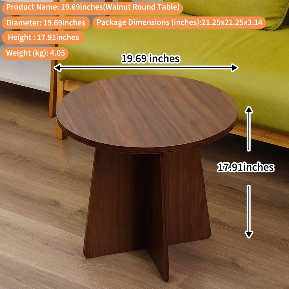 BEJOLO Round Coffee Table, Modern Table with Wood Grain Finish, End Table Side Tables for Living Room (Walnut)
