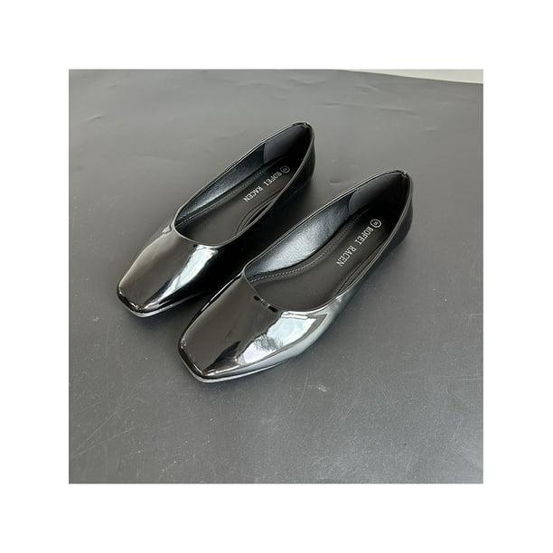 Woobling Women Flats Comfort Dress Shoes Slip On Ballet Flat Patent Leather Pumps Womens Fashion Square Toe Loafers Black 9