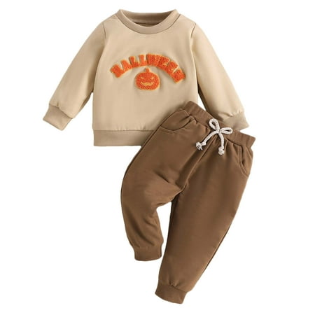 

XJDJHC Toddler Baby Girls Boys Clothes Boys Girls Halloween Long Sleeve Pumpkin Embroider Tops T Shirt Pullover Pants Outfits Fashion Streetwear 6-12 Months