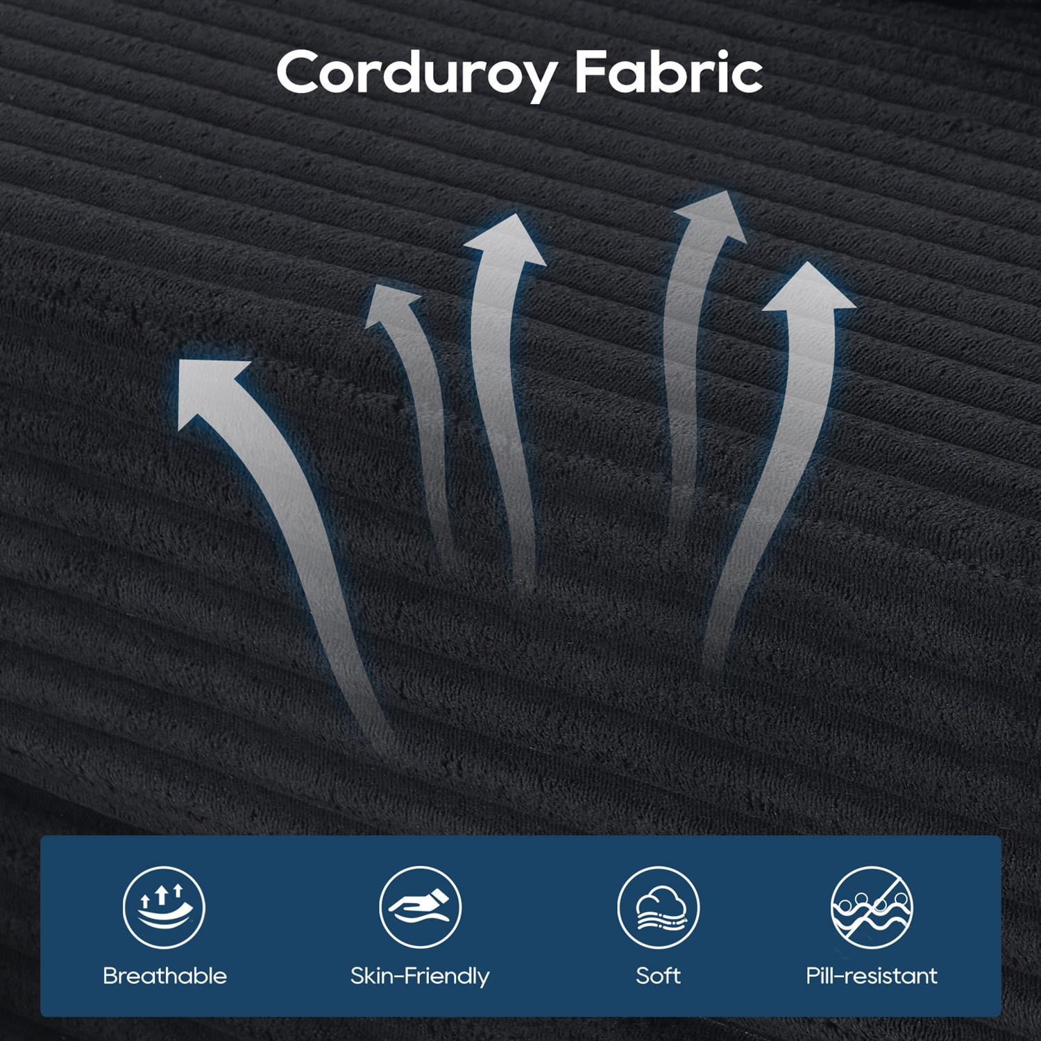 Demi Bonn 104" Convertible L-Shaped Sectional Sofa Bed with Memory Foam & Steel Frame, No Assembly Needed, Corduroy Fabric Modular Couch for Living Room, Black