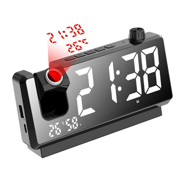 Reloj Despertador con Proyección, Pantalla LED HD, Relojes Proyección Inteligentes para Dormitorio, Reloj Digital Giratorio 180 Grados, Proyector B