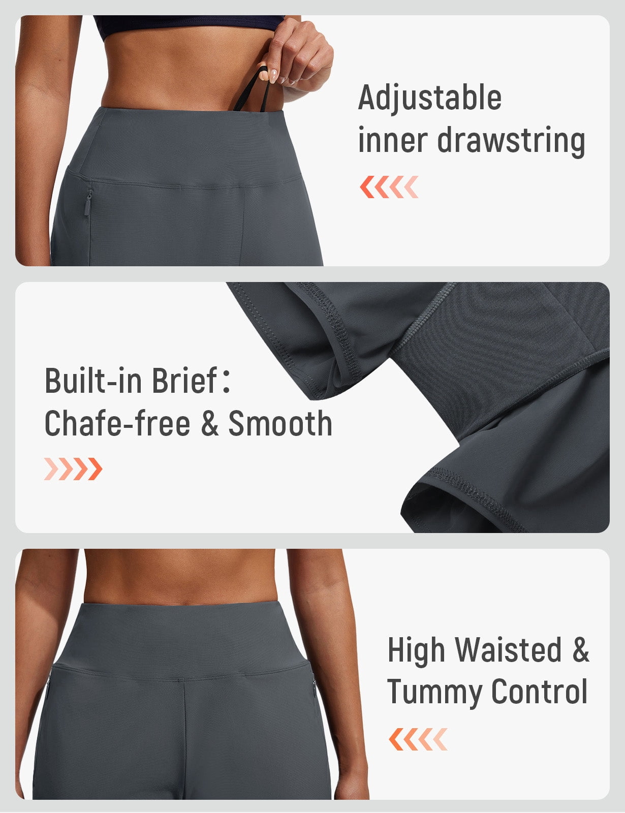 baleaf Swim Shorts for Women High Waisted Board Shorts Tummy Contol Swim Bottoms for Swimming with Liner Zipper Pockets Quick Dry UPF 50+ Dark Gray S