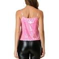 thumbnail image 4 of INSPIRE CHIC Women's Sequin Spaghetti Strap Crop Camisole Tank Tops S Pink, 4 of 9