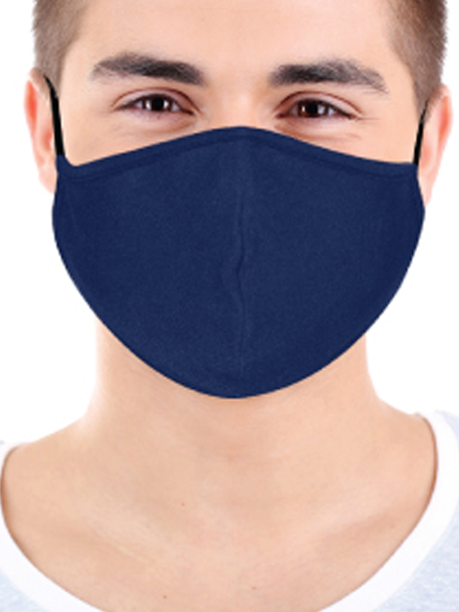 Dscover Adult Navy Face Masks Cotton Cloth With Adjustable Ear Loops And Nose Clip- 5 Pack