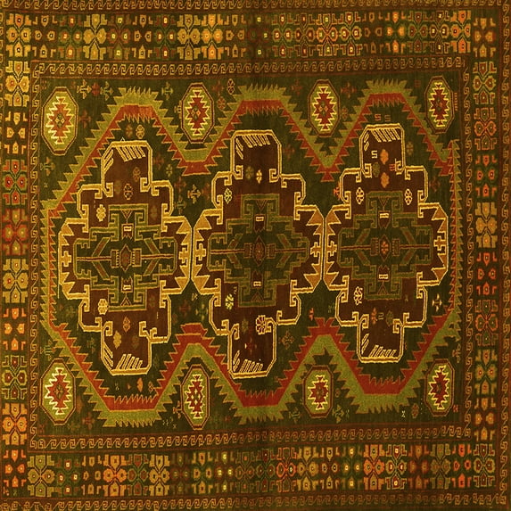 Ahgly Company Indoor Square Persian Yellow Traditional Area Rugs, 7' Square