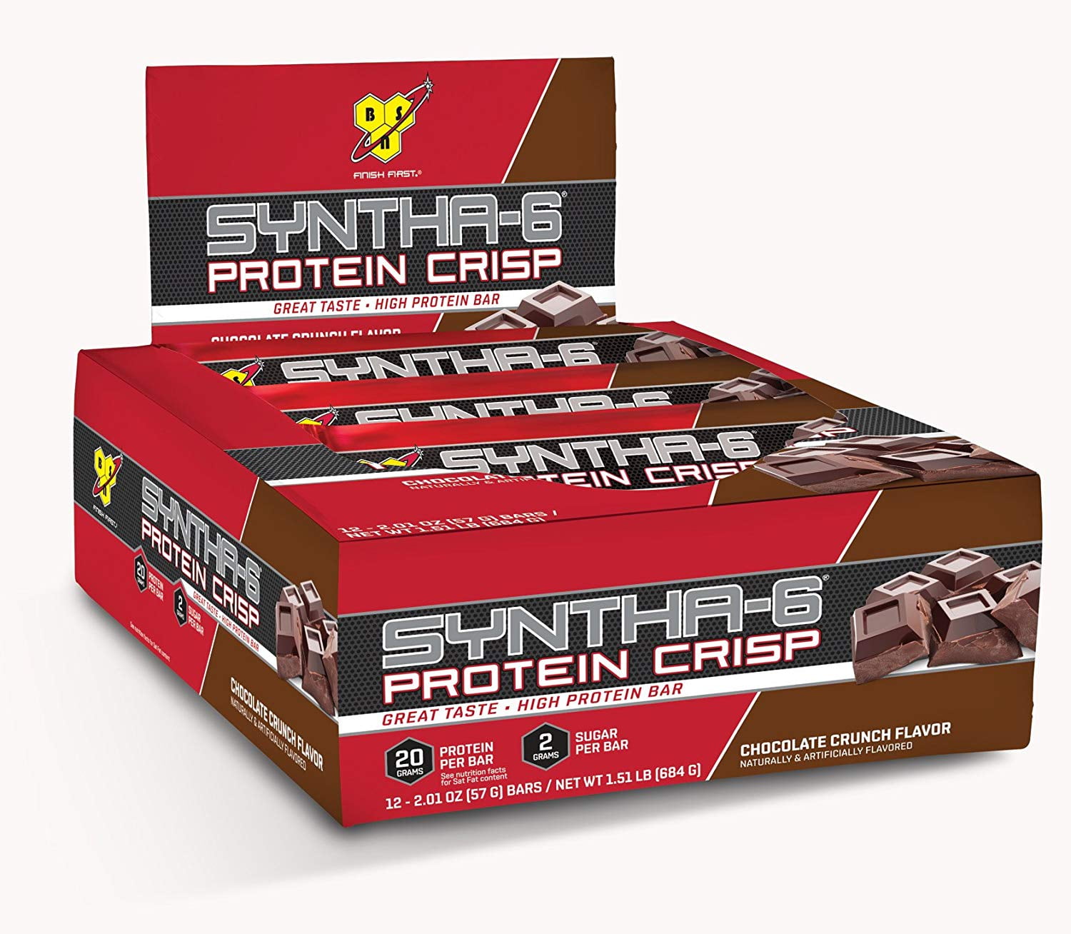 BSN Syntha-6 Protein Crisp Bar, Chocolate Crunch, 12 - 2.01 Ounce Bars