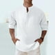 thumbnail image 1 of pstuiky camisa de manga larga para hombre, Camisas de lino a la moda para hombre, informales, lisas, con botones, cuello alto, bolsillos y manga larga Tops de hombre xxxl, 1 of 8
