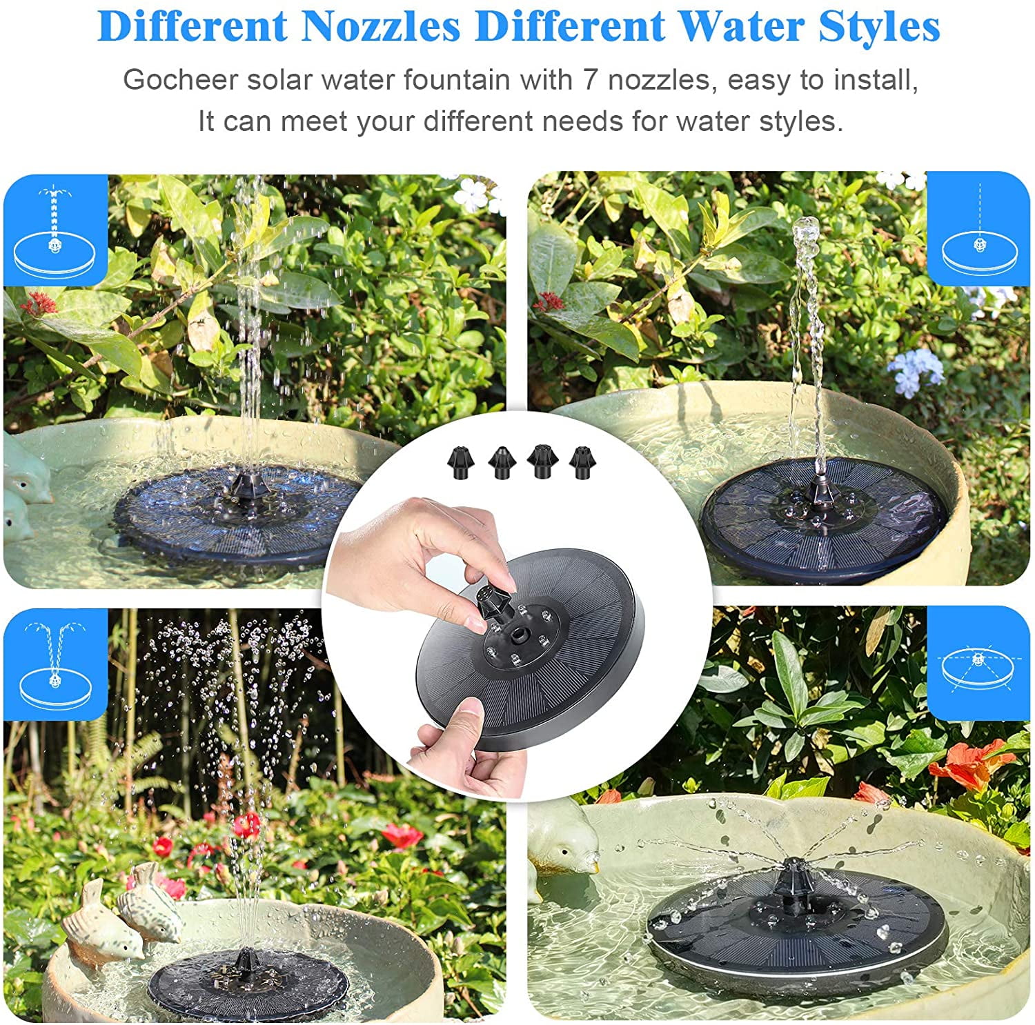 Solar Fountain Pump For Bird Bath Solar Fountain 3W Solar Bird Bath Fountains with Storage Battery Upgraded Solar Powered Fountain Pump with LED Lights for Bird Bath Garden Pond Fish Tank Aquarium 
