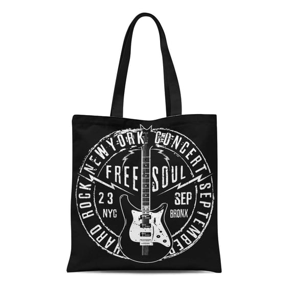 KDAGR Canvas Bag Resuable Tote Grocery Shopping Bags Roll Cool Electric Guitar Distorted Text in It Rock Star Metal Tote Bag