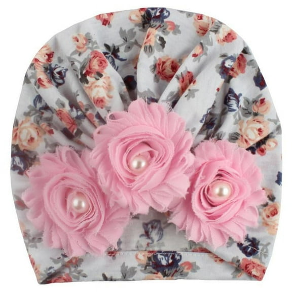 Autumn soft and cute newborn baby hospital hat flower pearl design girl hat baby hat turban elastic hat
