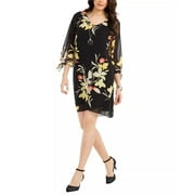 JM Collection Women's Printed 3/4-Sleeve Shift Dress Black Size Small