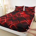 thumbnail image 5 of Castle Fairy Abstract Glowing Cube King Sheets 4pcs,Minimalism Neon Geometric Bedding,Red Black,1 Flat Sheet, 1 Fitted Sheet and 2 Pillowcases, 5 of 7