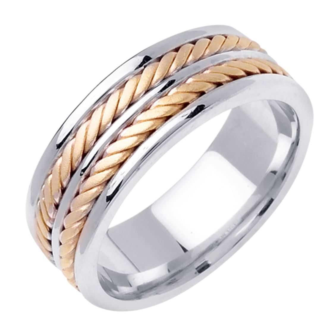 Men Women 14K Two Tone Gold 7.5mm Braided Rope Comfort Fit Wedding Band ...