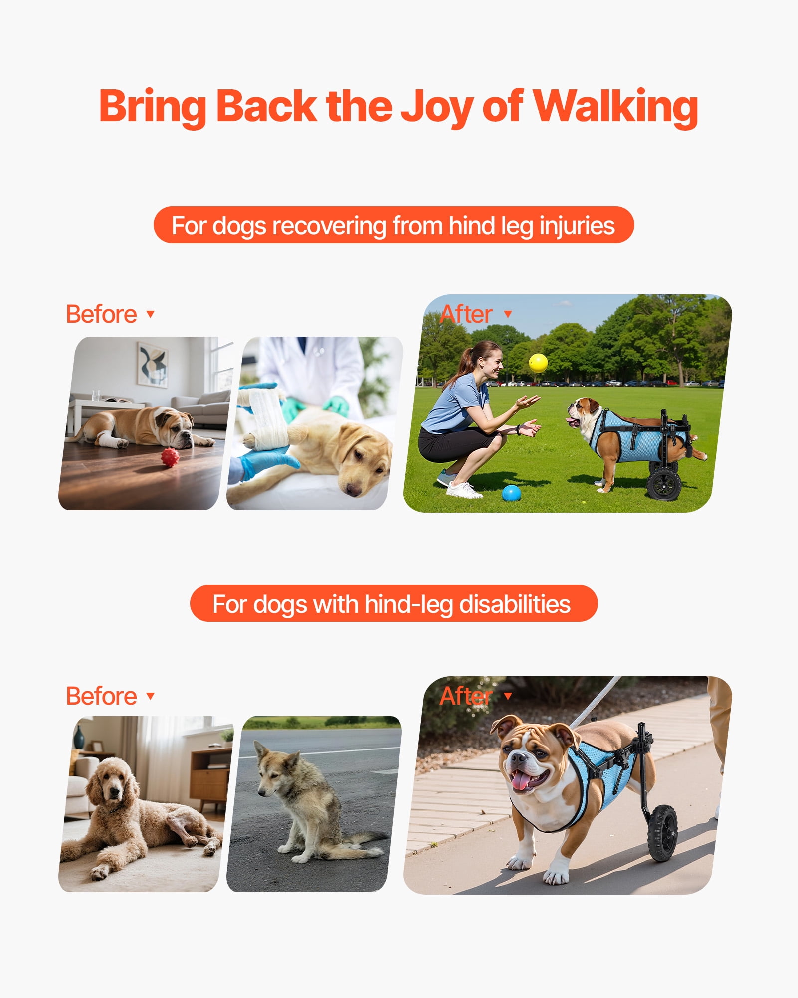 VEVOR Dog Wheelchair for Back Legs, Adjustable 2 Wheels Pet Wheelchair, Lightweight Dog Cart with Shock-Absorbing Wheels, Mobility Support Wheel Chair for Disabled Injured Dogs up to 22lbs, Medium