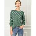 thumbnail image 3 of Blusa de punto de Lunares Allegra K de Manga Larga con cuello redondo Elástico Invierno otoño para Mujer Verde S, 3 of 6