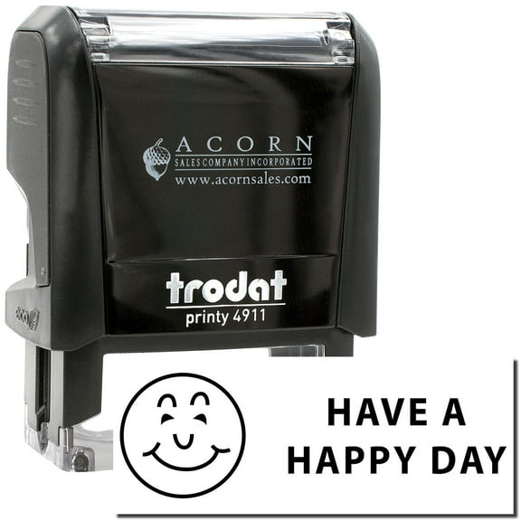 Self-Inking Have a Happy Day Stamp, Trodat Printy 4911, Press and Print Stamping, Impression Size 5/8" x 1-1/2", Up to 10,000 Impressions - Black Ink