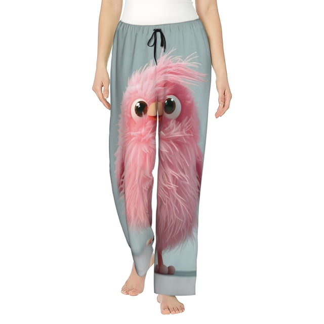 Balery Adorable Pink Fluffy Birds Pantalones de pijama para mujer, pijamas ultraligeros, pantalones de estar por casa-3X-Large