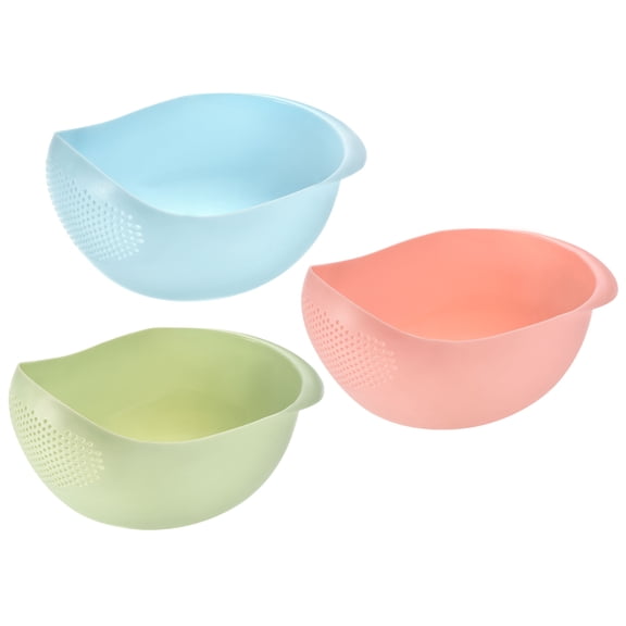 Uxcell 3Pcs Plastic Rice Strainer Bowl with Handle, Kitchen Draining Colanders for Cleaning Vegetables, Fruits