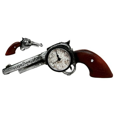 Atlantic Collectibles Cowboy Wild Western Six Shooter Revolver Gun Decorative Table Clock