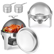 Homhougo—6.8 QT Roll Top Chafing Dish Buffet Set, Full Size Pan Chafer, Round Stainless Steel Set, for Wedding, Parties, Banquet, Catering Event, 2 Pack