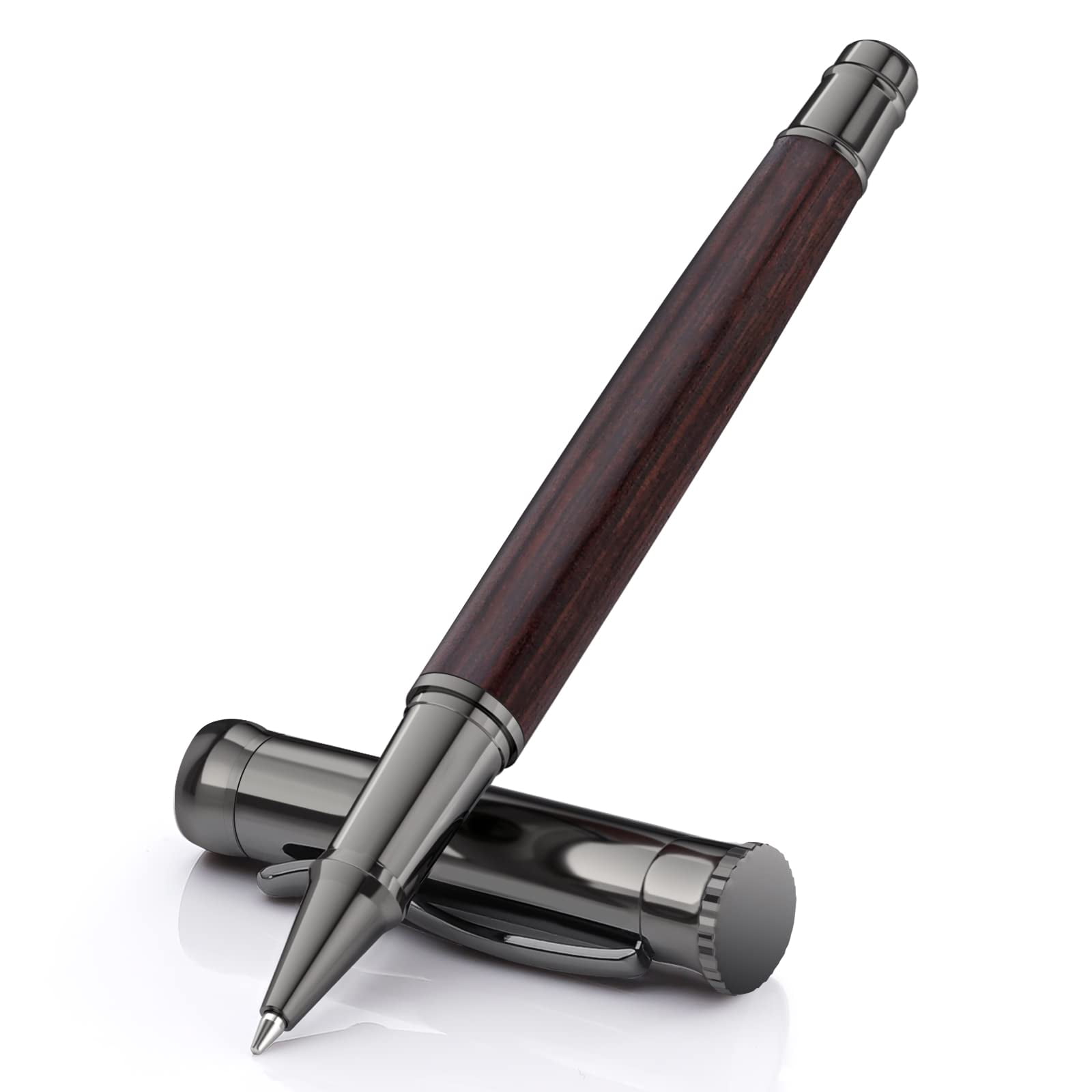 WEMATE Wood Rollerball Pen Set with 2 Ink Refills, 3-Count