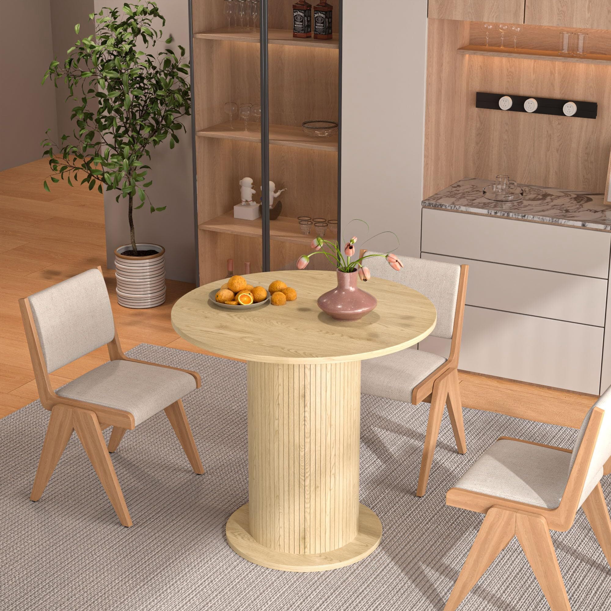 Fsbecl Modern Farmhouse Round Dining Table, Small Kitchen Table for 2, Wood