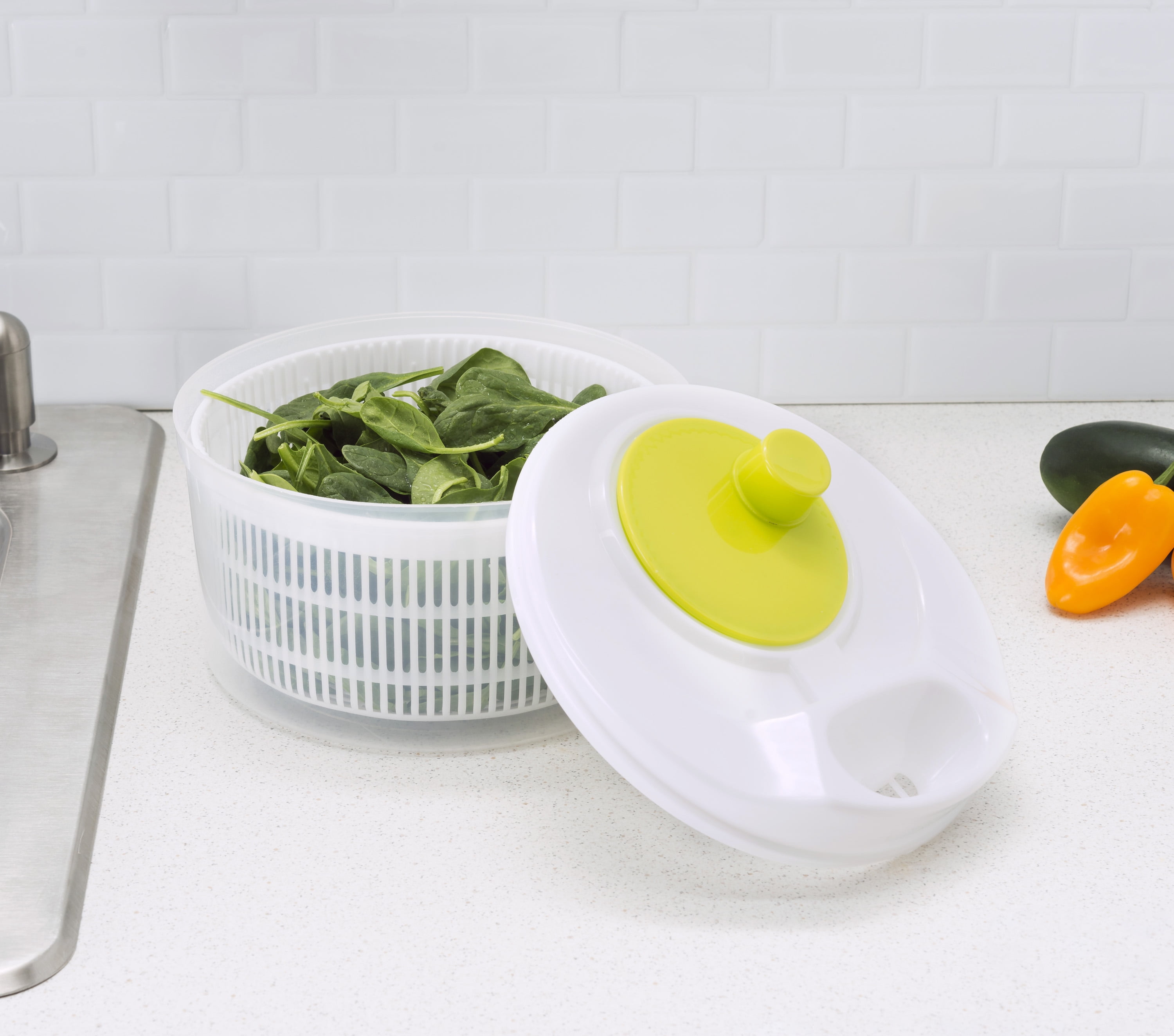Home Basics Plastic Salad Spinner, White