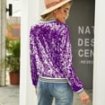 thumbnail image 5 of BKQCNKM Sequin Jacket Sparkly Jackets for Women Sequin Outfits Womens Spring and Autumn Long Sleeve Sequined Long Sleeve Cardigan Jacket Top Mardi Gras Outfit for Women Purple M, 5 of 9