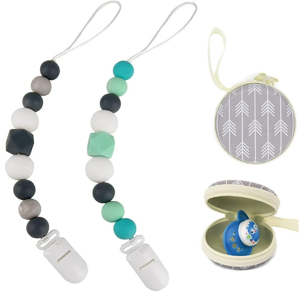 Dodo Babies Silicone Bead Pacifier Clips & Case Two Universal Holder
