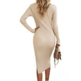 thumbnail image 4 of Enwejyy Womens Elegant Fashion Long Sleeve Square Neck Solid Spliced Slim Bodycon Dress, 4 of 4