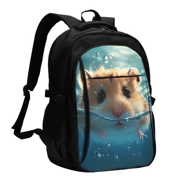Easygdp Cute Swimming Guinea Pig Mochila para Laptop de Viaje con Puerto USB, Mochila para Laptop con Puerto de Carga USB para Mujeres y Hombres