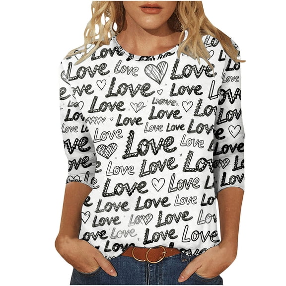 Ruimatai Women's Casual 3/4 Sleeve Round Neck Top Blouse Soft Stretch Comfortable Everyday Wear Fashion Shirt