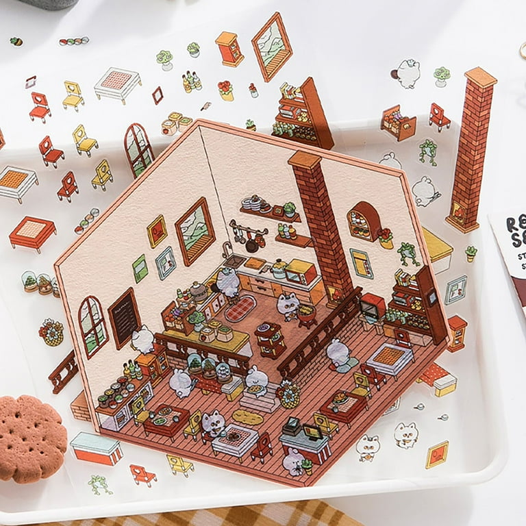 Sticker Scene Book Sticker Therapy Adults Scene Sticker Book For Kids,20 Sets Of 3D Sticker Scene Fun Mini House Stickers Sets Reusable Waterproof Therapy Stickers Adult Relief Stress Pass Time Book Stickers