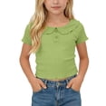 thumbnail image 1 of KyCheLot Girls' Summer T-Shirts Button Round Lapel Neck Solid Color Short Sleeve Tops Trendy Comfortable T-Shirts, 1 of 7