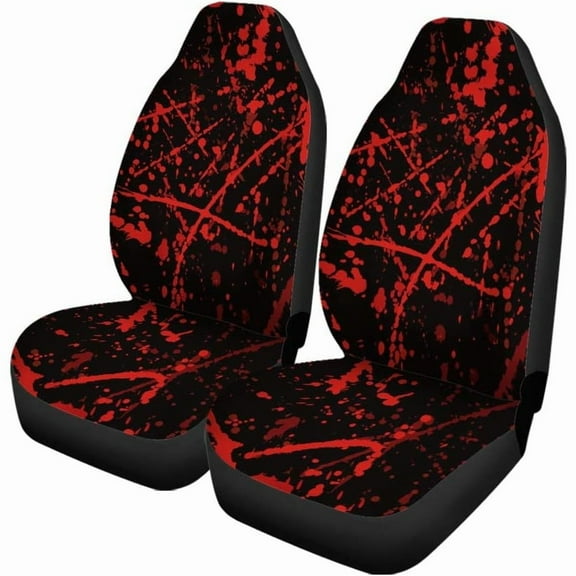 Set of 2 Car Seat Covers Red Horror Blood Stains Halloween Criminal Scene Abstract Universal Auto Front Seats Protector