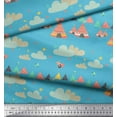 thumbnail image 2 of Soimoi Blue Cotton Voile Fabric Tribal Hut,Star & Cloud Nature Print Fabric by the Yard 56 Inch Wide, 2 of 3