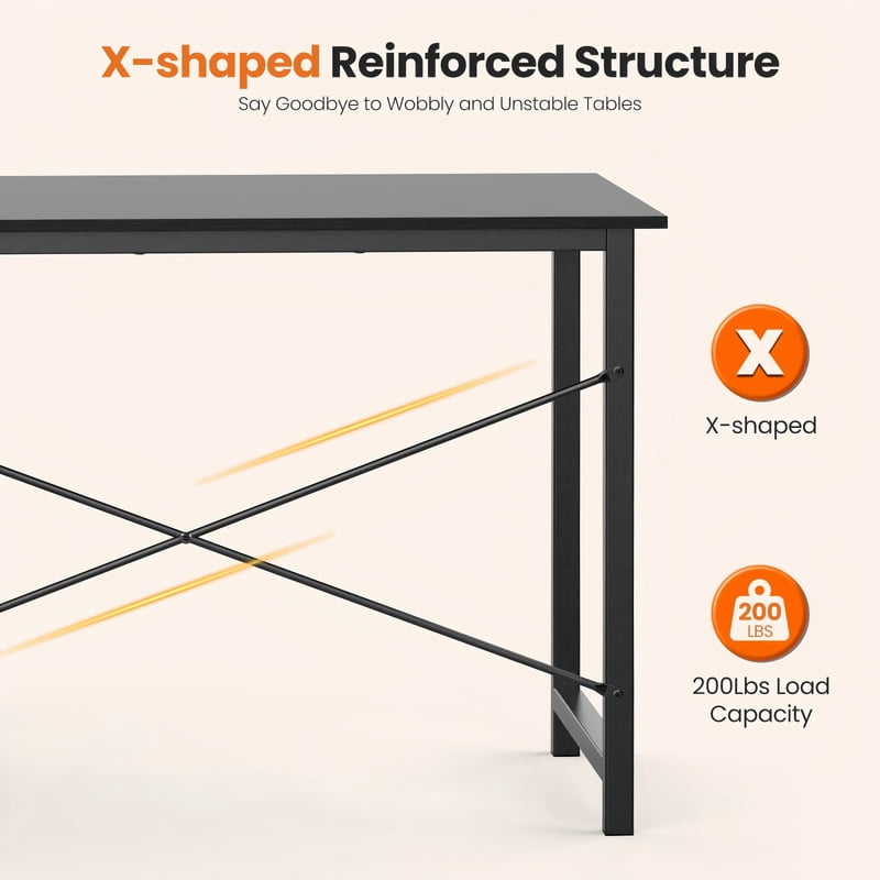 Kelno 47 Inch Computer Desk with 2 Fabric Drawers Home Office Work Table with Side Hook Adjustable Storage Shelf, Black