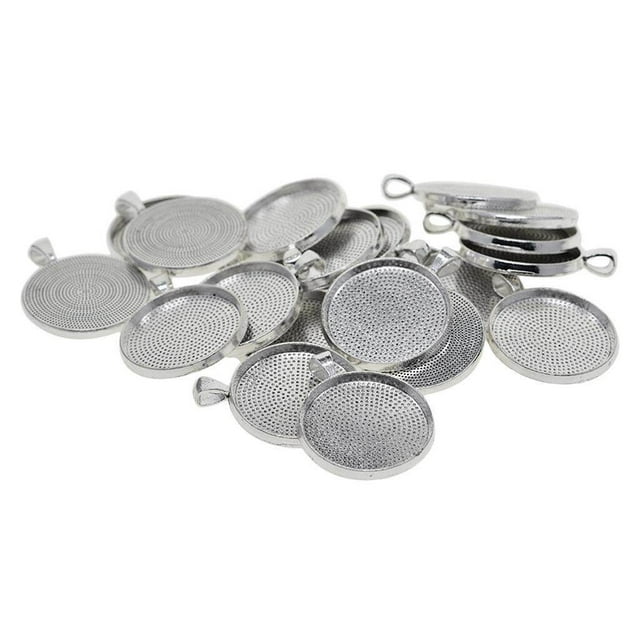 20x Pendentif Rond Blanc Cabochon Base Sertie de Bijoux Breloques Plateaux Pendentif Plateau 30mm Argent
