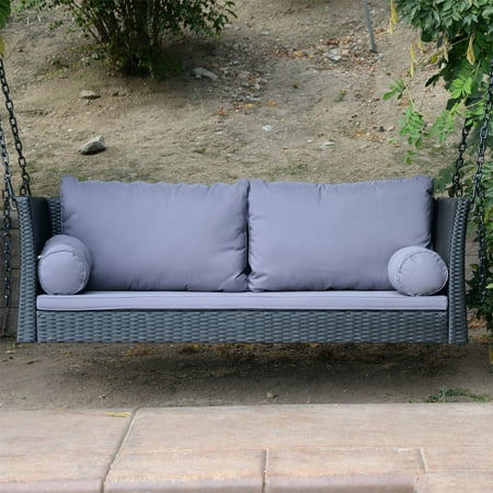 Black 69 5 Patio Porch Swing Chair Bench Resin Wicker Tree Ceiling Hanging W Chain