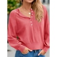 thumbnail image 5 of Women'S Button Crew Neck Sweater Fall Long Sleeve Henley Shirts Trendy Loose Knit Pullover Tops Red L, 5 of 8