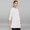 thumbnail image 5 of Janasya Indian Chinese Neck 3/4 Sleeve Woven Design White Cotton Top For Women, 5 of 7