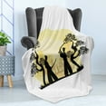 thumbnail image 4 of Samurai Soft Flannel Fleece Throw Blanket, Japanese Culture Silhouettes Oriental Illustration, Cozy Plush for Indoor and Outdoor Use, 50" x 60", Black and Pale Yellow, by Ambesonne, 4 of 5
