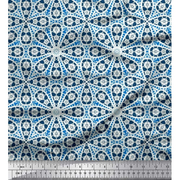 Soimoi Modal Satin Fabric Floral Block Print Fabric by the Yard 42 Inch Wide