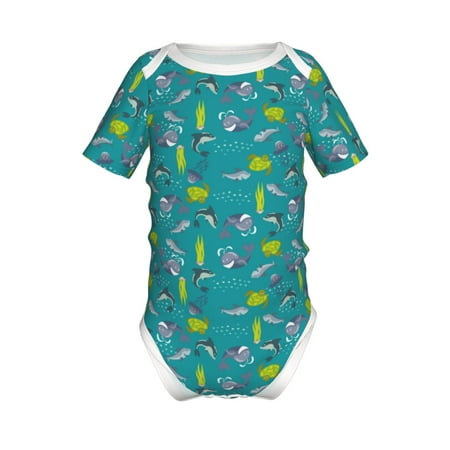 

Adobk Cute Shark Turtle Print Baby Climbing Clothes Jumpsuit Rompers Classic Rompers Child Short sleeve Bodysuits-3 Months