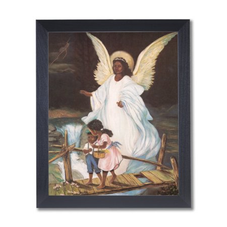 Guardian Angel Picture Frame - Black Guardian Angel Children On Bridge Wall Picture Black Framed Art Print