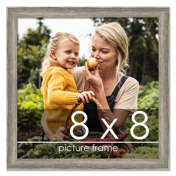 8x8 Distressed/Aged Contrast Grey Complete Wood Square Picture Frame with UV Acrylic, Backing, & Hardware