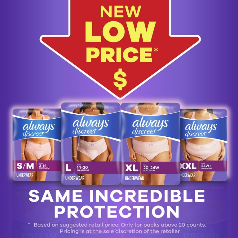 Always Discreet Adult Incontinence Underwear for Women, Size XXL