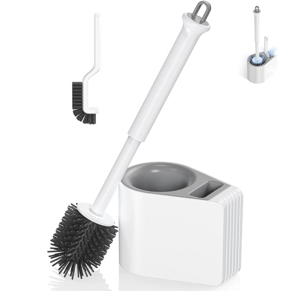 MYSPRI Toilet Bowl Brush and Holder Set Silicone Toilet Cleaner Scrubber with Small Cleaning Brush for Bathroom